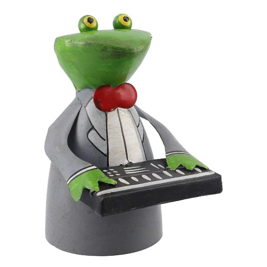 Gartendeko | Nanu-Nana Zaunstecker Frosch Musik, Keyboard, 20 Cm