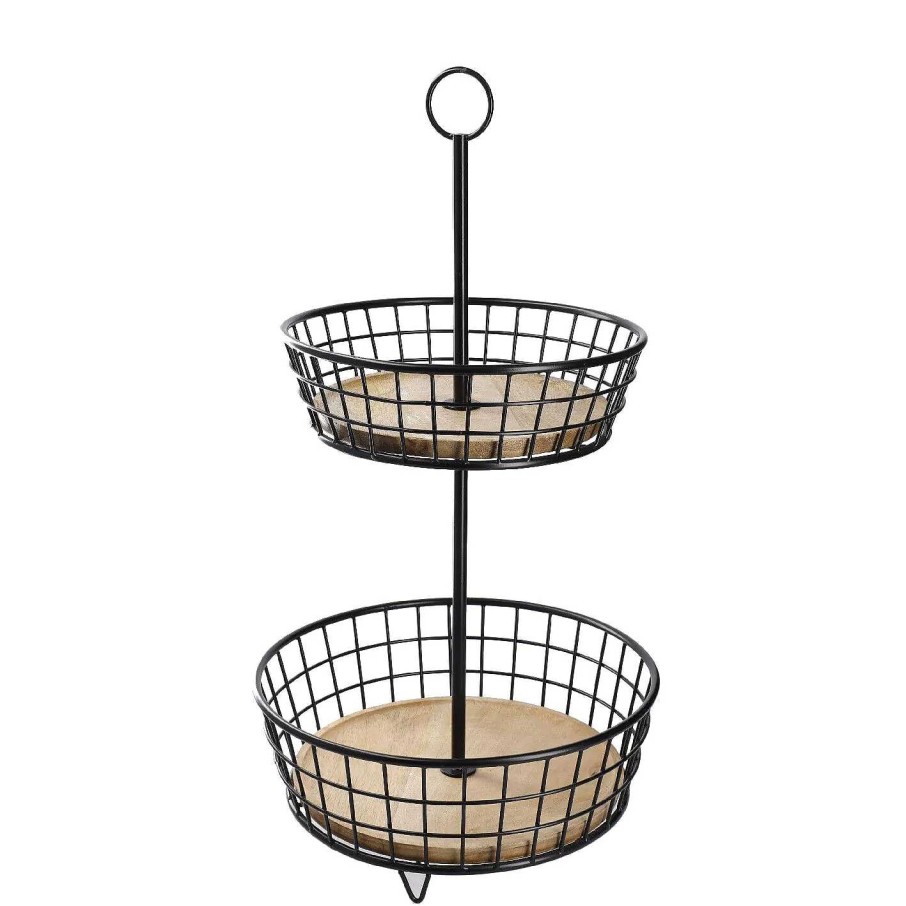 Etageren | Nanu-Nana Etagere Holz/Metall, 2 Korbe, Schwarz, 68 Cm