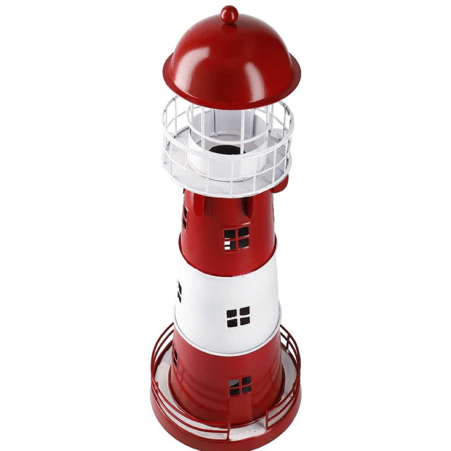 Deko&Objekte | Nanu-Nana Windlicht Leuchtturm, Rot/Weis, 36 Cm