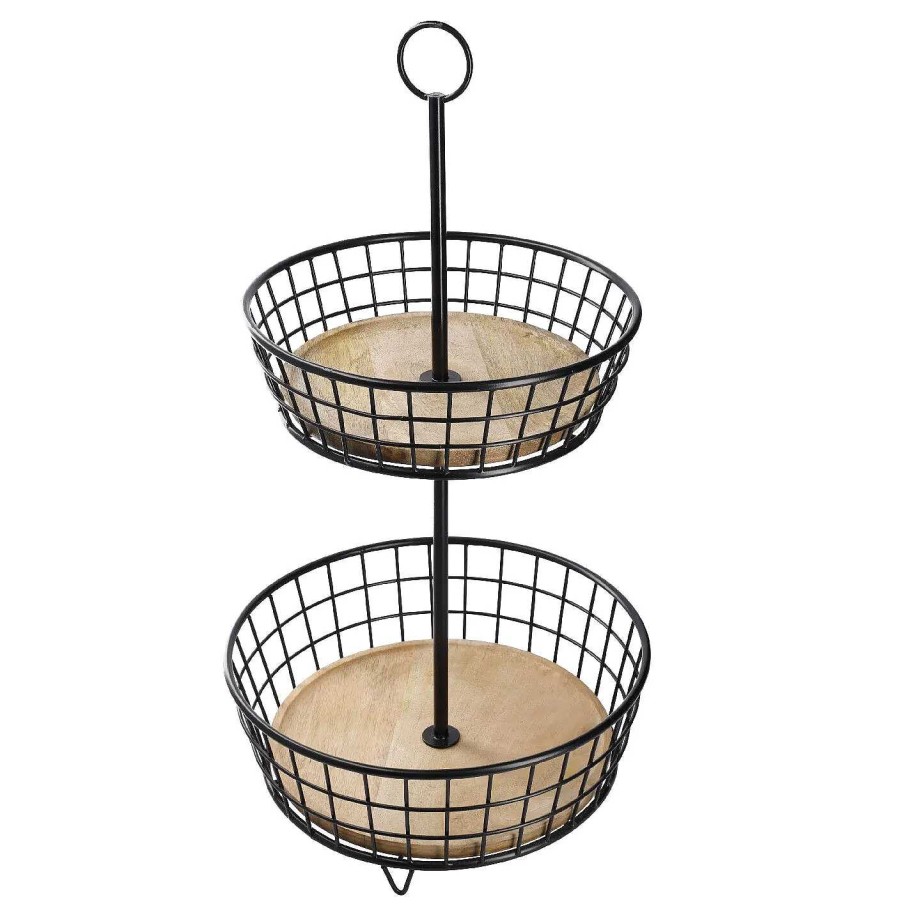 Etageren | Nanu-Nana Etagere Holz/Metall, 2 Korbe, Schwarz, 68 Cm