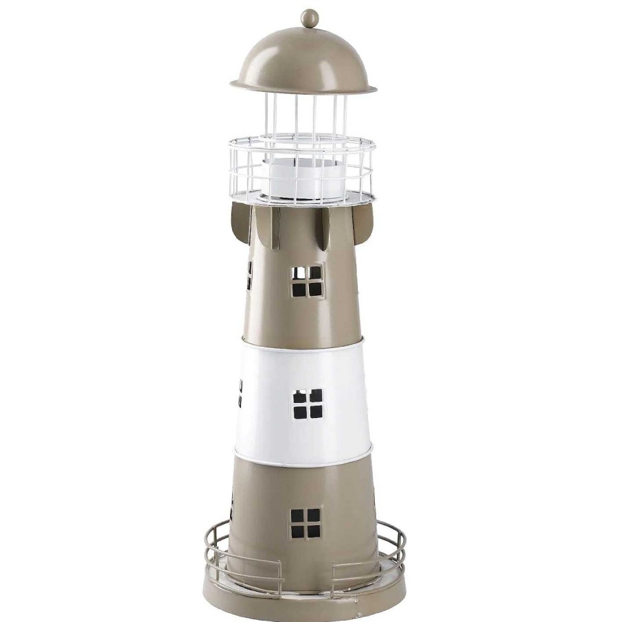 Deko&Objekte | Nanu-Nana Windlicht Leuchtturm, Beige/Weis, 36 Cm