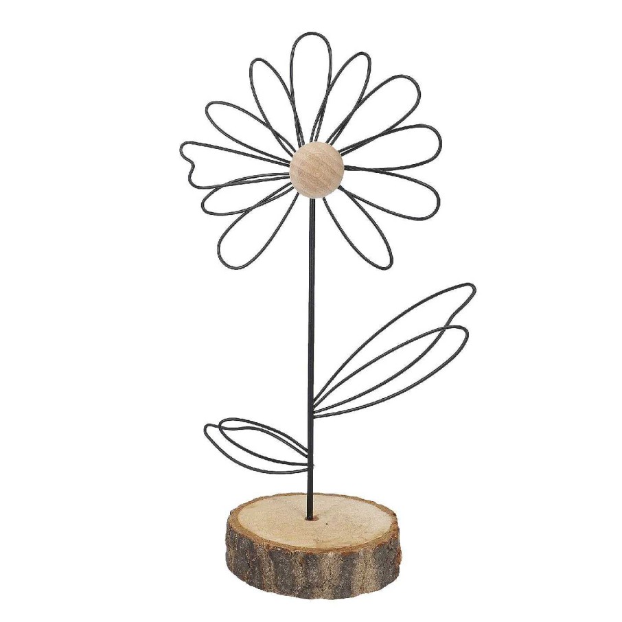 Deko&Objekte | Nanu-Nana Metall-Blume Auf Holzfus, Schwarz/Natur, 23 Cm