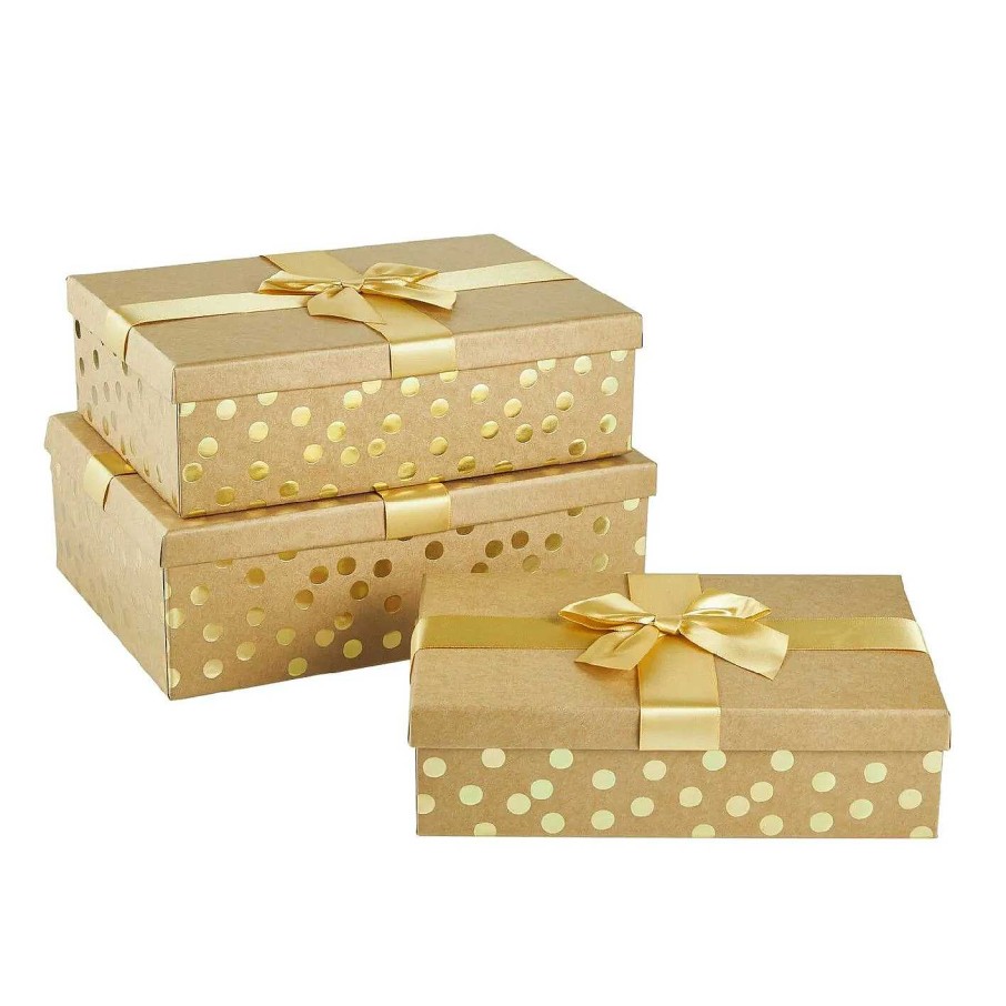 Geschenkverpackung | Nanu-Nana 3Er Set Geschenkkarton Dots/Schleife, Gold