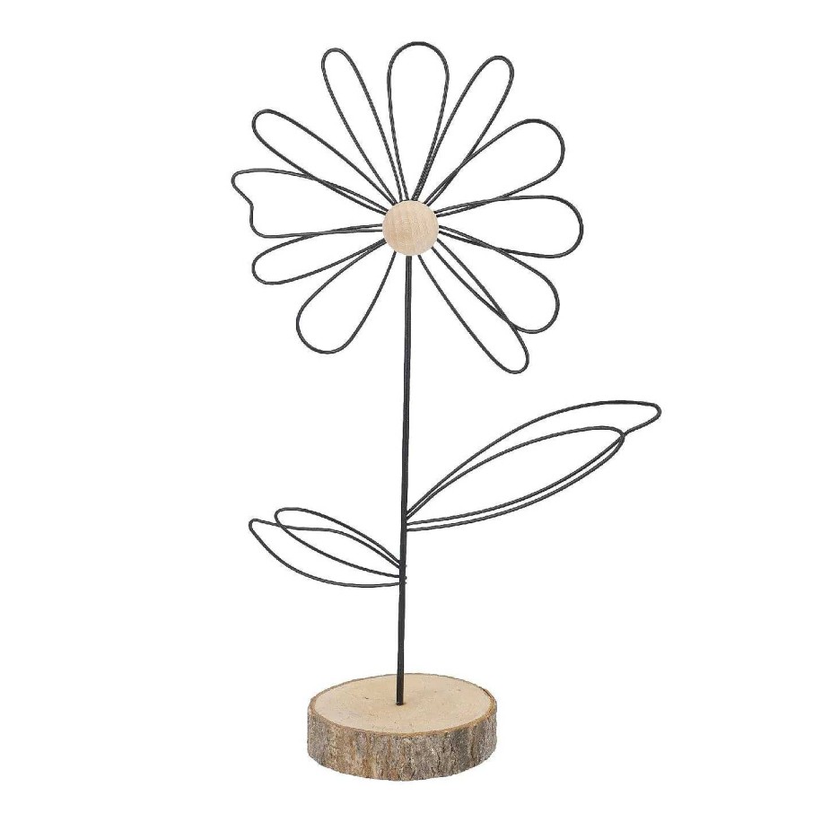 Deko&Objekte | Nanu-Nana Metall-Blume Auf Holzfus, Schwarz/Natur, 32 Cm